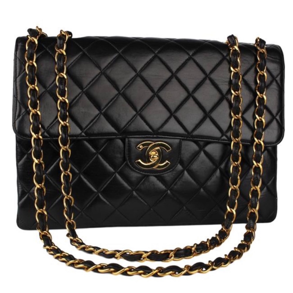 Chanel Black Lambskin Single Flap Quilted Maxi 30